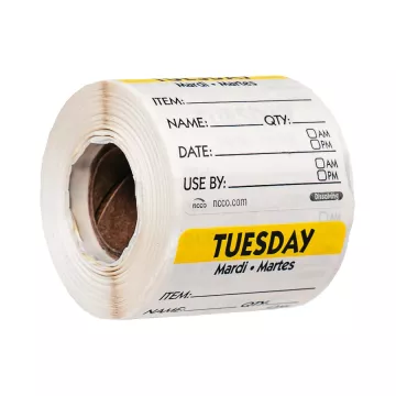 Tuesday Dissolving 2" x 2" Shelf Life Trilingual Food Rotation Labels - 250/Roll